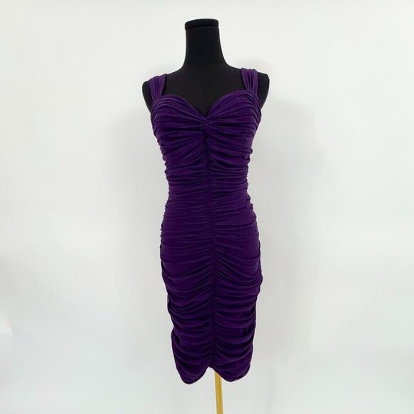 Dresses & Skirts - VINTAGE 90S Y2K STYLE MESH PURPLE RUCHE DRESS BODY CON